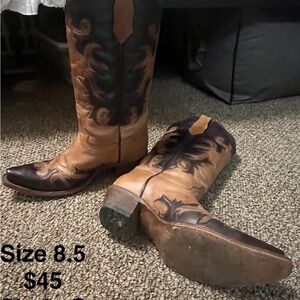 Women's Western Leather Boots - Brown and Black